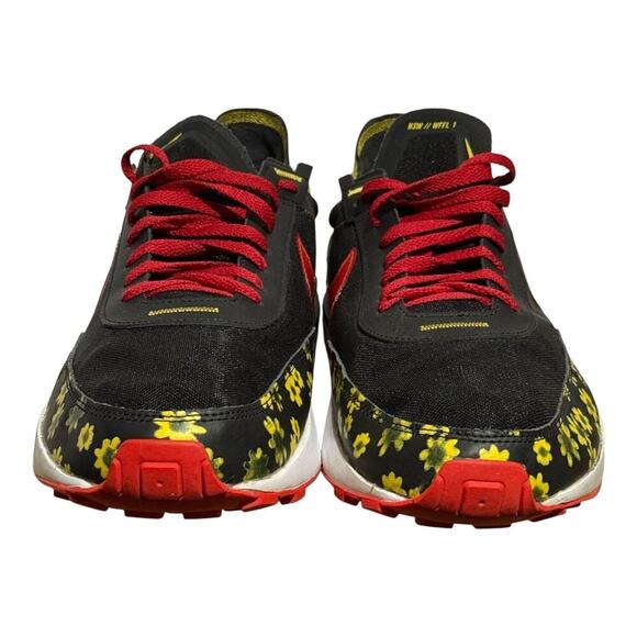 Nike Waffle One Floral Black Red Yellow Sneakers Men's 15 DQ7676-001 Running - Picture 2 of 8